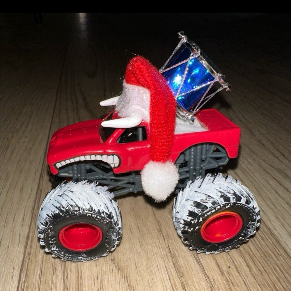 Festive Red Monster Truck Toy with Santa Hat